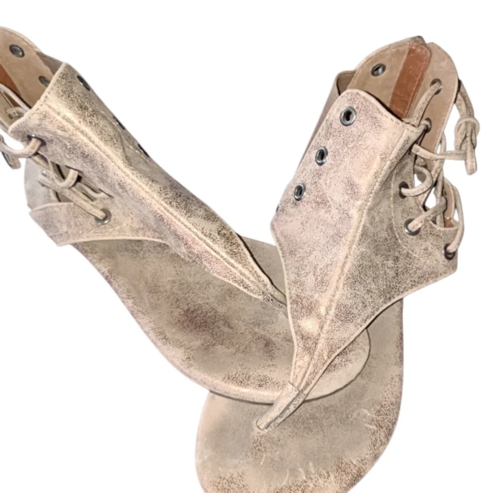 4/$15 Brown Faux Leather Women's Sandals Sz 6.5